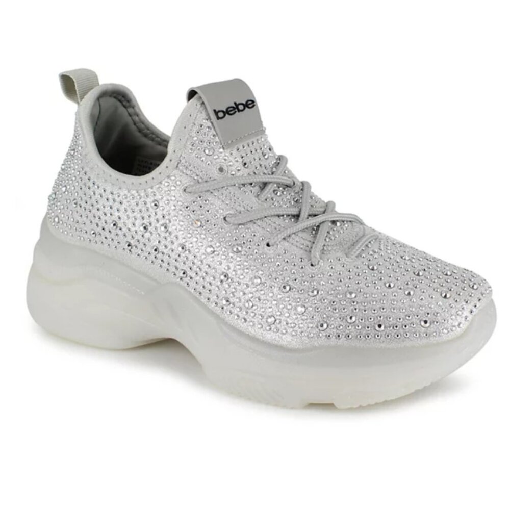 Bebe Rhinestone Sneakers Silver Sz 9